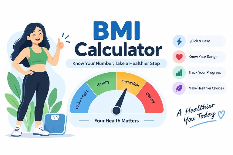 BMI Calculator showing Body Mass Index range and health categories