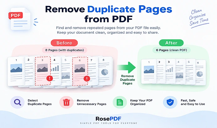 Remove Duplicate Pages from PDF online with RosePDF