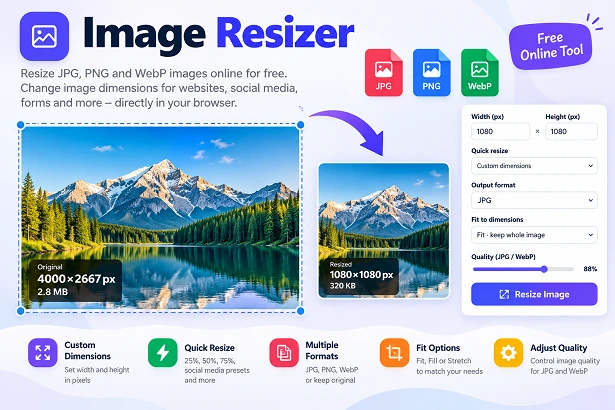 Free Online Image Resizer to Resize JPG PNG and WebP Images